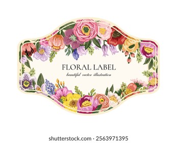 Flower gold Frame, Floral labels vector illustration, Flower wreath, decorative branches. Botanical background
