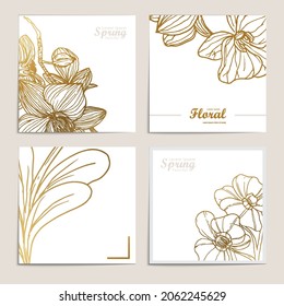 Flower gold line art concept for advertising and marketing feed sosmed, greeting card