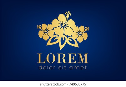Flower gold logo. Plant vector.