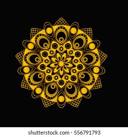Flower Gold Mandala . Vintage decorative elements. pattern, illustration. Islam, Arabic, Indian, turkish, pakistan, chinese. Round Ornament Pattern, vector,On  black background
