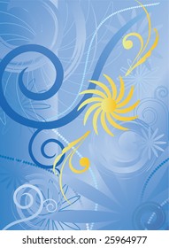 flower of gold and spirals on a blue abstract background