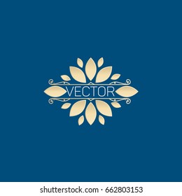 Flower golden emblem, flat style.