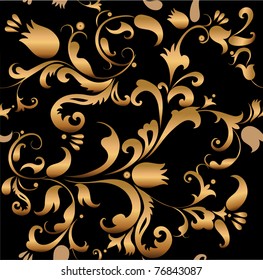  Flower golden pattern. Seamless illustration