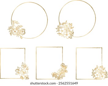 Flower Golden Shape Frame Wedding Invitation