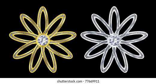 Flower golden and silver with diamonds , vector illustration