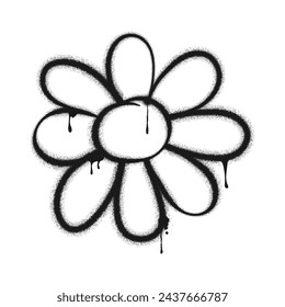 Flower graffiti drawing symbol. Painted graffiti spray pattern of flower. Spray paint element. Street art style illustration. Vector illustration.