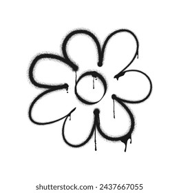 Flower graffiti drawing symbol. Painted graffiti spray pattern of flower. Spray paint element. Street art style illustration. Vector illustration.