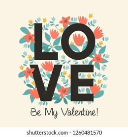 Flower graphic design for card and invitation. Vector set of floral elements with hand drawn flowers and love lettering. Cute wedding collection.