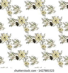 Flower graphic design. Cute seamless vector tile pattern. Retro vintage. line chamomile design.