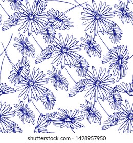 Flower graphic design. Cute seamless vector tile pattern. Retro vintage. line chamomile design.