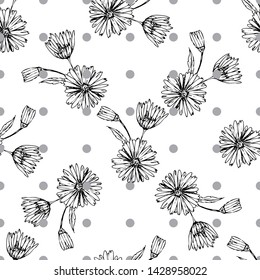 Flower graphic design. Cute seamless vector tile pattern. Retro vintage. line chamomile design.