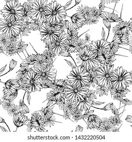 Flower graphic design. Cute seamless vector tile pattern. Retro vintage. line chamomile design.