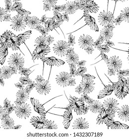 Flower graphic design. Cute seamless vector tile pattern. Retro vintage. line chamomile design.