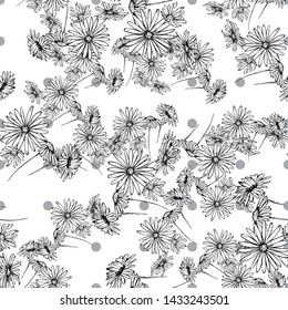 Flower graphic design. Cute seamless vector tile pattern. Retro vintage. line chamomile design.