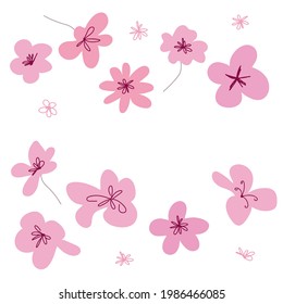 Diseño gráfico de flores. Ilustración. Conjunto vectorial de elementos florales con flores dibujadas a mano. Doodle. Dibujado a mano. Escritura a mano. Hojas.