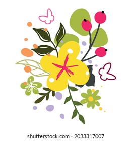 Flower graphic design. Illustration. Vector set of floral elements with hand drawn flowers. Doodle. Hand drawn. Handwriting. Leaves.