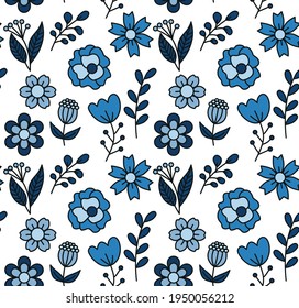 Diseño gráfico de flores. Patrón creativo moderno y sin fisuras con flores dibujadas a mano y hojas y formas abstractas. Para imprimir para textiles modernos y originales, papel envolvente, diseño de arte mural. Pasos 10