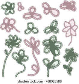 Flower graphic design. Vector set of floral elements with hand drawn flowers.