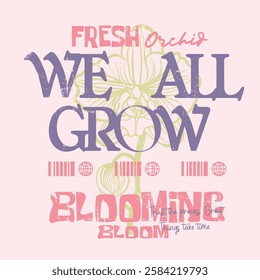 Flower graphic in vector, summer t shirt design. summer tropical flowers printed t-shirt design for men and women's prints. girls graphics. typography text slogan graphics. grunge texture