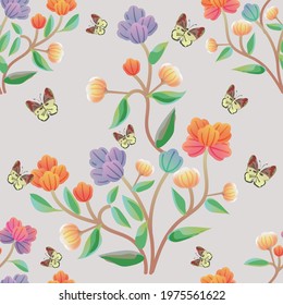 Flower graphice and little butterfly seamless pattern.vector illustration