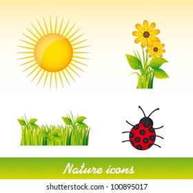 flower with grass and animals, nature icons. vector illustration