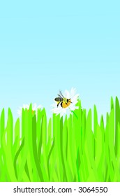 flower and grass with bees