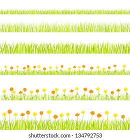 Flower & grass Borders, Vector Illustration (no gradation)