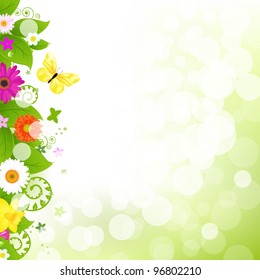Flower With Grass And Flowers, Vector Illustration