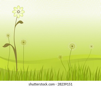 Flower and Grass with Gradient and Half Tone Pattern