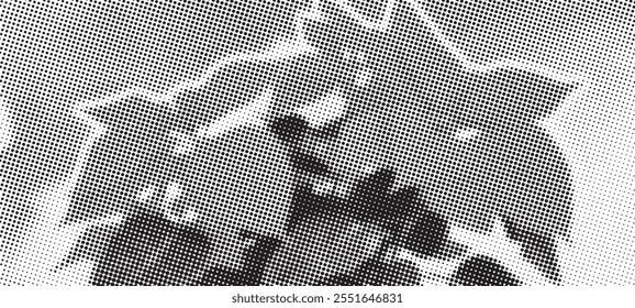 Flower in the grass illustration made by halftone patter.Black and white abstract psychedelic stripes for digital wallpaper design. Line art pattern. Trendy texture