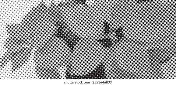 Flower in the grass illustration made by halftone patter.Black and white abstract psychedelic stripes for digital wallpaper design. Line art pattern. Trendy texture