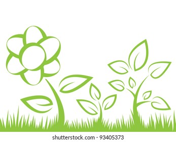 flower, grass and leaves silhouettes vector illustration