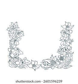 flower grass nature arc wreath vector frame line artistic