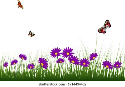Flower with grass on water surface with reflection. EPS 10 vector illustration with transparency.