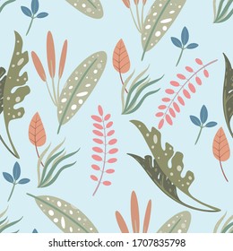 flower grass plants seamless pattern in vector.
