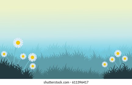 Flower and grass spring landscape vector illustration