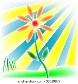flower, grass and sun, vector art illustration; more drawings in my gallery