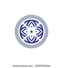 flower with greek ornament frame design illustration