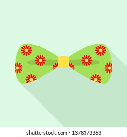 Flower green bow tie icon. Flat illustration of flower green bow tie vector icon for web design