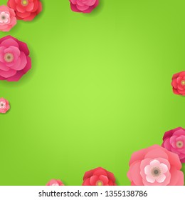 Flower Green Card With Gradient Mesh, Vector Illustration