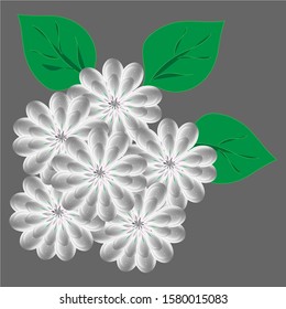 Flower and green leaves on gray background wallpaper pattern design.Vector illustration.