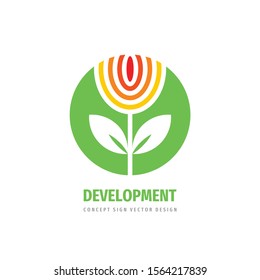 Flower with green leaves - vector business logo template concept illustration. Abstract nature creative sign. Development symbol. Design element.