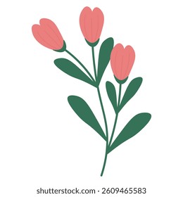 Flower with green leaves. Vector flat illustration