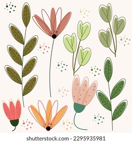 Flower and Greenery Illustration Set.