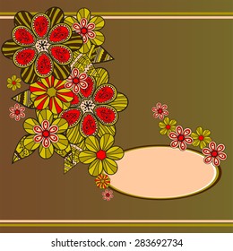 Flower greeting card, abstract vector design with flowers and leaves