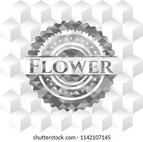 Flower grey emblem. Retro with geometric cube white background