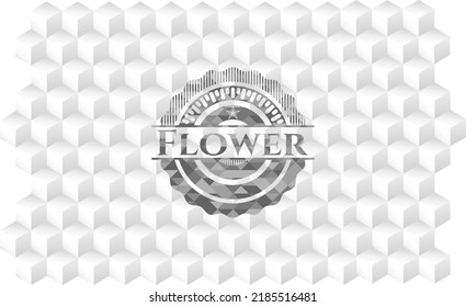 Flower grey emblem. Retro with geometric cube white background. 