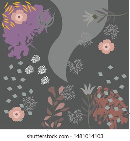 Flower grey garden motif pattern for scarf and hijab