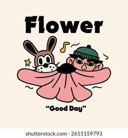 flower groovy retro cartoon character illustration