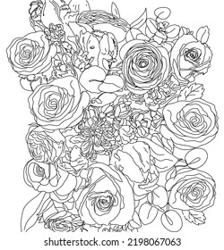  fondo florido decorado con hermosas flores florecientes y deja la frontera. Ilustración plana botánica de primavera sobre fondo 